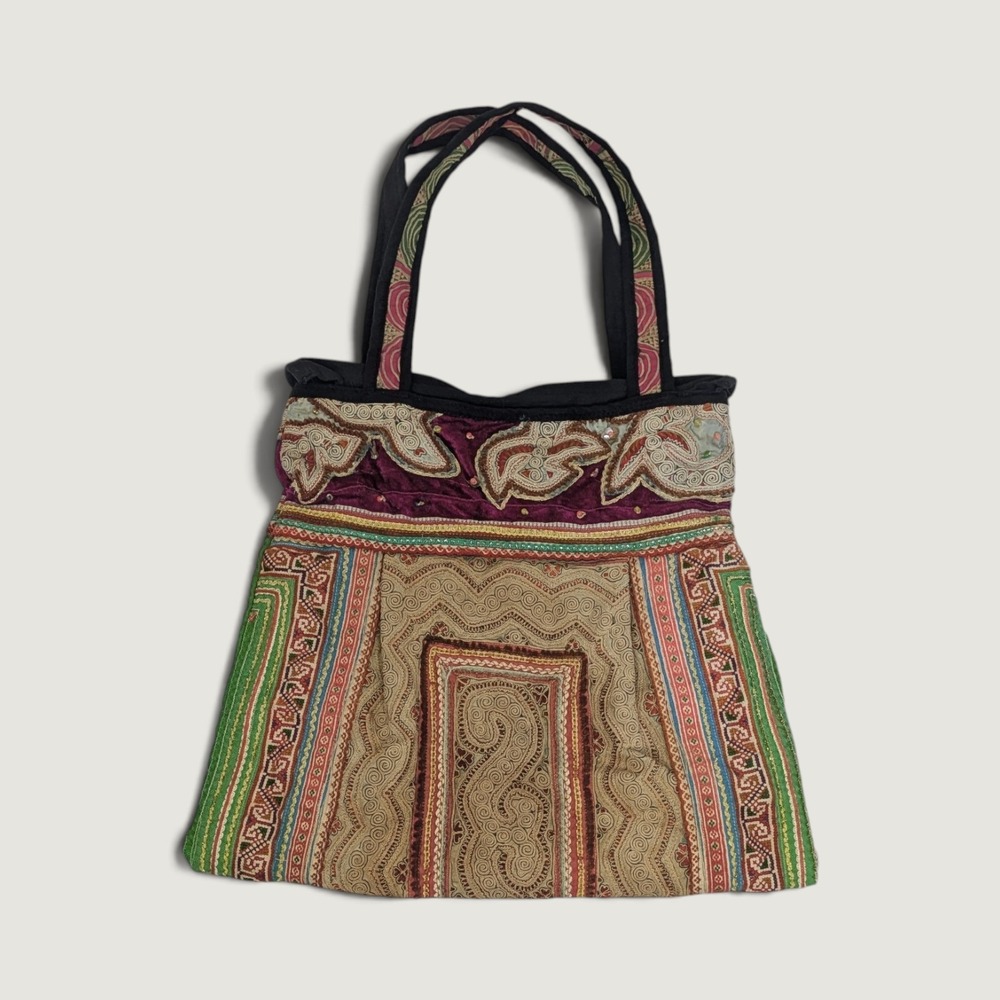 Tribal Boho Embroidered Shoulder Bag Medium Multicolor Paisley Festival Tote